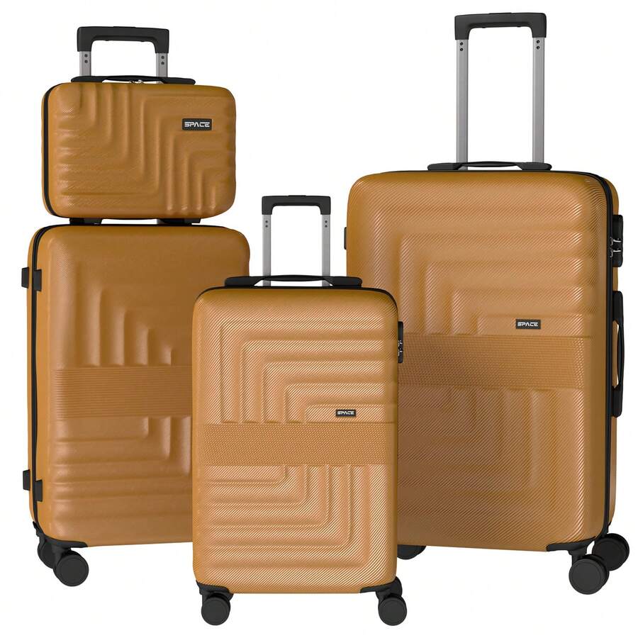 YSTYLE 4-Piece Hardside Luggage Set (12/20/24/28 Inches), With Scratch-Resistant And Impact-Resistant ABS Shells, Spacious Design And Four 360-Degree Spinner Wheels - Gold - View 1