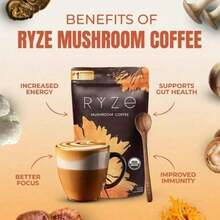 Mushroom Coffee, USDA Organic Certified, Contains 6 Types Of Adaptogenic Mushrooms And MCT Oil, An American-Made Instant Coffee That Helps Boost Energy, Improve Focus, Promote Digestion, And Enhance Immunity, Containing Turkey Tail Mushroom, Shiitake Mushroom, And Lion's Mane Mushroom, 30 Servings. - Others - View 3