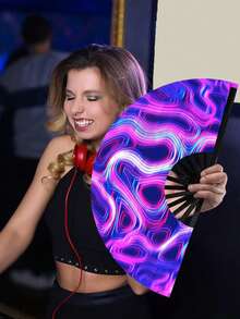 5支/套 大型可折叠西瓜形日式舞蹈扇，适合节日派对和表演，轻便，可搭配彩虹服装、迪斯科、霓虹派对装饰，可折叠设计便于携带。 - 多色 - 查看 9