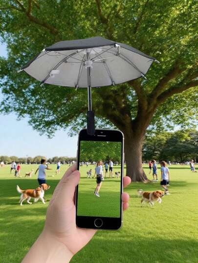 Mini Portable Sunshade Umbrella With Universal Pig-Shaped Suction Cup Phone Holder, Outdoor Glare Protection, Made Of Polyester Fiber, Rainproof And UV-Resistant, Adjustable Phone Shade Bracket