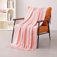 1pc Pastel Pink Diamond Plaid Knitted Throw Blanket, Nordic Style Acrylic Rectangle Minimalist Sofa Cover Blanket, Bedding, Bedroom Leisure Mat - Pink - View 5
