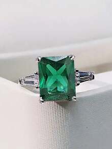 1 chiếc nhẫn đá Cubic Zirconia thời trang dành cho nữ, thích hợp làm quà tặng đám cưới, lễ đính hôn, ngày Valentine và các bữa tiệc. - màu xanh lá - Xem 4