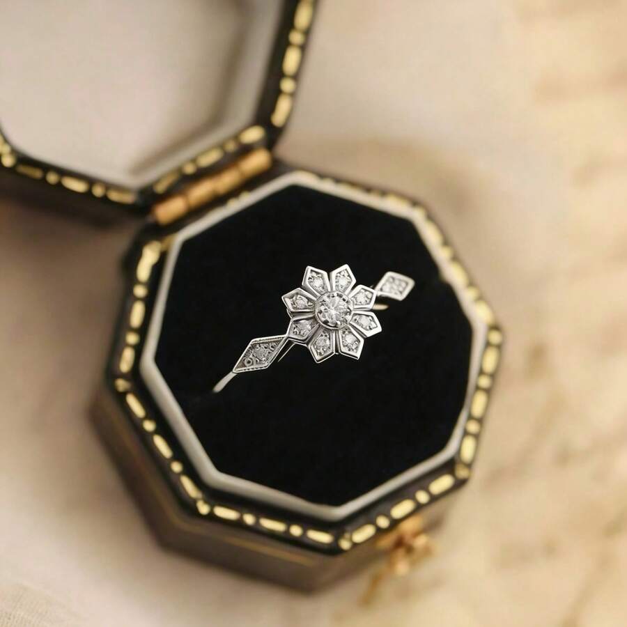 1pc Elegant Vintage Flower Design Ring, Suitable For Anniversary, Valentine's Day Gift, Daily Wear, Mother's Day Gift (No Gift Box Included) - Ring B - View 1