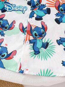 Disney Stitch Boys' Summer Short Sleeve Printed Shirt, Young Boy Fashion Casual Cardigan Collared Cute Stitch Outdoor Holiday Everyday Basic Top - White - View 5