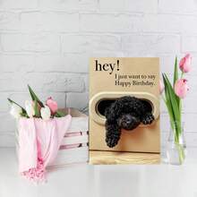1Pc Charming Birthday Card Showcasing Cute Animals, Perfect As A Unique Birthday Gift For Friends, Family, Or Colleagues. On The Card, There Is A Cute Black Curly Haired Puppy Poking Its Head Out Of An Oval Hole. - 18*13cm - View 4