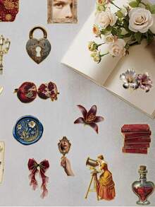 1Set Transparent Golden Foil Stickes Red Aesthetic Stickers Imperial Court Stickers Craft Supplies PET Vinyl Sticker - Multicolor - View 7