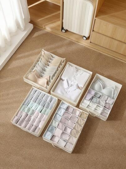 Hộp đựng đồ lót gấp gọn, kiểu dáng tối giản với vách ngăn, thích hợp để đựng tất, áo ngực và cà vạt, lý tưởng cho ký túc xá, căn hộ nhỏ và sử dụng tại nhà, hộp đựng đồ bằng vải tiết kiệm không gian, vật dụng thiết yếu cho ký túc xá và căn hộ nhỏ.