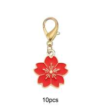 10 piezas de dijes de esmalte con flores, dijes con clip de marcador de punto de bordado de flor de cerezo para hacer joyas, coser, pulseras trenzadas, cierres de cremallera con mosquetón - Hebilla de langosta de cinco pétalos que gotea aceite - Ver 13