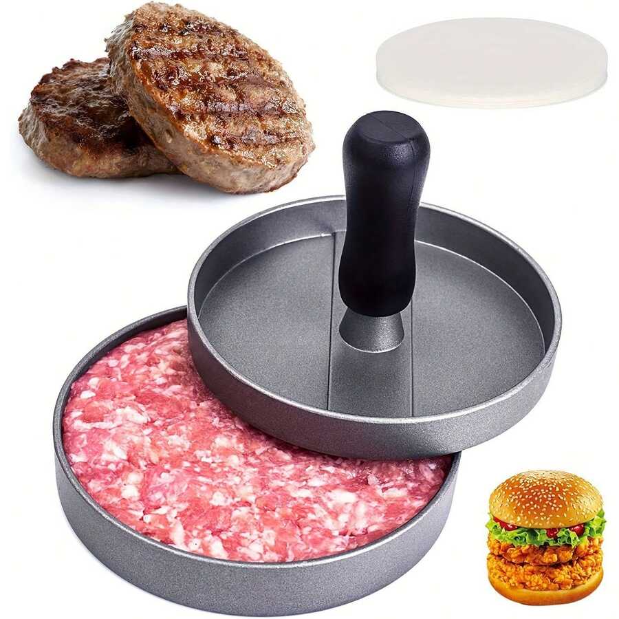 Dụng cụ ép thịt hamburger bằng nhôm đường kính 11,7cm, tay cầm bằng nhựa ABS, chống dính và dễ vệ sinh, độ sâu 1,8cm. - Màu sắc ngẫu nhiên - Xem 1
