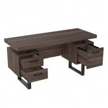 Simple Desk Measuring 135 X 54 Cm, Made Of High-Quality MDF And Steel Tubing, Soft-Close Drawer, Hanging File Drawer, Spill-Resistant, Large Desktop, Optimized Storage, Brown - Camel - View 8