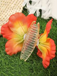 1pc Spring/Summer Fashion 6-Petal Faux Tulip Flower Hair Claw Clip, Women Daily/Beach Vacation Bun Hairstyle Accessory - Multicolor - View 5