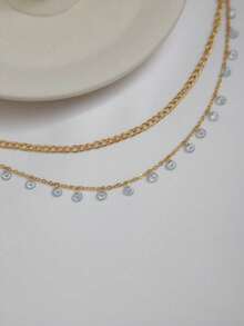 1件优雅波西米亚风锆石吊坠双金链脚链，女士沙滩假日派对礼物 - 金色 - 查看 2