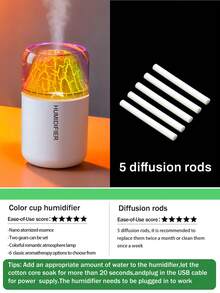 1 pieza Humidificador de volcán colorido de 180ml, alimentado por USB, 2 modos de funcionamiento, luz LED de 7 colores, apagado automático, niebla silenciosa, purificador de aire para el hogar, difusor de aromas con efecto de volcán, adecuado para decoración interior, oficina, sala de estar, escritorio, coche, gran regalo para mujeres - Blanco y Negro - Ver 29