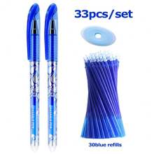 33 piezas Juego de bolígrafos de gel borrables, incluye 2 bolígrafos + 30 recambios + 1 borrador, 0.5mm, bolígrafos de tinta negra/azul/roja, suministros de escritura y papelería - Multicolor - Ver 19