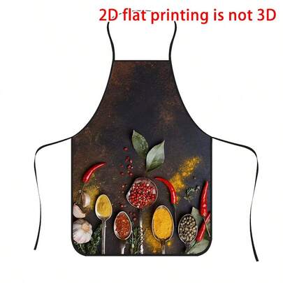 1pc Colorful Spice Print Apron, Polyester Material, Suitable For Cooking, Grilling, Gardening, Painting, Manicure, Unisex, Indoor & Outdoor Use