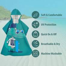 - Toalla de playa con capucha para niños, poncho de algodón súper suave y absorbente para niños y niñas, uso en la piscina y en - A - Ver 4