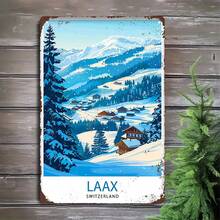 1 Piece Vintage Swiss Alps Metal Wall Decor Sign - LAAX Swiss Resort Map With Matterhorn-Like Mountains, Log Cabins, And Pine Trees - Vintage Travel Poster Suitable For Home, Bar, Office - Pre-Drilled Holes (11.8"X7.8"/30x20cm), 2D Flat, Perfect For Room Decoration - Multiple - View 11