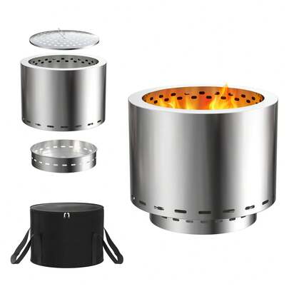 Camping Stove, Fire Pit, Outdoor Wood Gasification Stove, Stainless Steel, Smokeless Fire Pits, Tabletop Fire Pit With Storage Bag, Camping Wood Stove