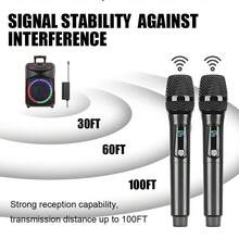 LMBGM 无线可充电麦克风，双通道无线麦克风即插即用，配有 2 个手持麦克风，适用于卡拉 OK、演讲、婚礼等场合。 - 黑色 - 查看 7