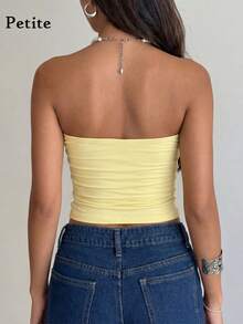 Top scurt GlamSlay Petite pentru femei, la modă, fără bretele, croit - Design ușor și elegant, potrivit pentru ținute de stradă, casual, festivaluri de vară și purtare zilnică, vacanță, potrivire de culori solide - Galben - Vizualizare 2