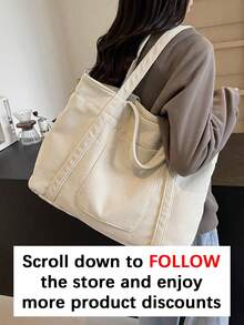 New Fashion Classic College Style Casual Multi-Pocket Large Capacity Dual Handle Shoulder Bag, Especially Warm. Suitable For Campus, Office, Daily Matching, Dates, Shopping, Outings, Gifts, And Other Occasions. Essential Item For College Women. - White - View 3