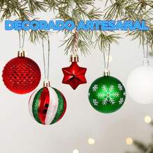 Set de 44 Esferas Navideñas Plásticas Tipo Cristal con Acabados Artesanales - multi - Ver 5