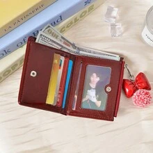 European And American Fashion Butterfly Pearl Wallet, Women Short Bifold Wallet, Lightweight Compact Multi-Card Slots Zipper Coin Purse - Burgundy - View 2