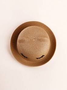 1顶男女童卡通睫毛熊草帽，卡通设计夏季遮阳帽，适合幼儿 - 1PC - 查看 4