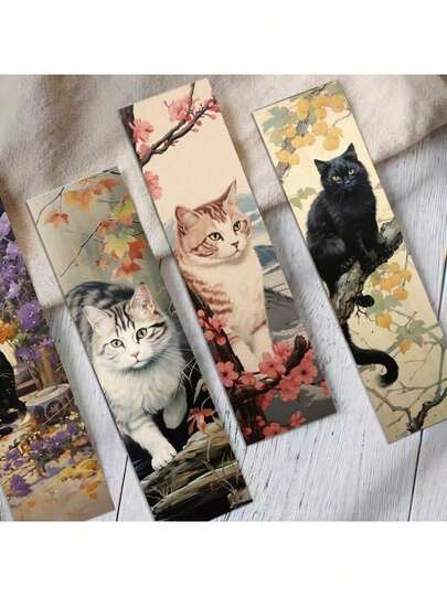 30pcs/Pack Vintage Japanese Cat Series Minimalist Notebook Stationery Creative Bookmarks, Random Assortment Wholesale DIY Supplies