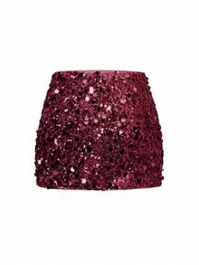 Chân váy mini ôm sát đính sequin gợi cảm và thanh lịch của Unadoll dành cho nữ, thích hợp cho tiệc cocktail, đám cưới, sự kiện, tiệc tùng, ngày Valentine và các dịp khác. - Màu Đỏ Sâu - Xem 5