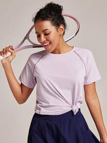 VUTRU Crew Neck Short Sleeve Fitted Athletic T-Shirt, Yoga & Running - Mauve Purple - View 4