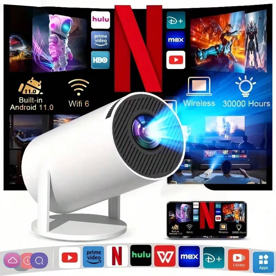 XBJ [2026 Upgrade]Mini Smart Projector Portable With WiFi & Bluetooth – 4K Android Home Theater Experience | Auto Keystone & Focus For Wireless Screen Mirroring & Gaming | Perfect For Outdoor Movie Night, Bedroom Cinema, Business Presentations | The Ultimate Proyector Cine En Casa For Holiday, Birthday & Housewarming Gifts (Projector With Bluetooth Built-In) - 查看 1