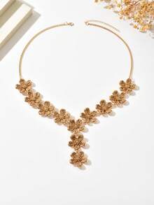 1件波西米亚风手工编织拉菲草3D五瓣花吊坠Y形项链，时尚个性化手工拉菲草花朵拼接长项链，适合女性日常、海滩、派对佩戴（手工制作，可能略有胶水残留，敬请谅解） - 咖色 - 查看 3