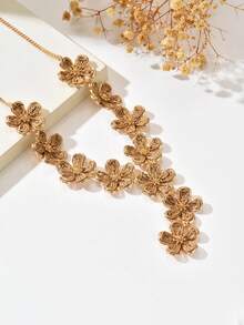 1件波西米亚风手工编织拉菲草3D五瓣花吊坠Y形项链，时尚个性化手工拉菲草花朵拼接长项链，适合女性日常、海滩、派对佩戴（手工制作，可能略有胶水残留，敬请谅解） - 咖色 - 查看 1