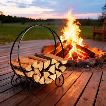  COSTWAY 59 Cm Firewood Rack Collapsible Log Hoop For Indoor Outdoor, Black