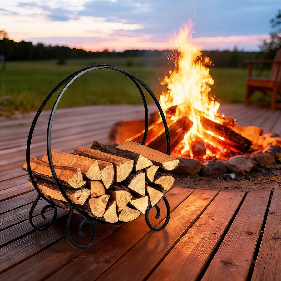 COSTWAY 59 Cm Firewood Rack Collapsible Log Hoop For Indoor Outdoor, Black - Negro - Ver 1