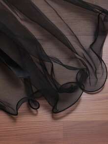 1pc Black Bridal Veil With Faux Pearl Lace Trim, Suitable For Wedding, Party, Eid Festival,Summer,Beach - Black - View 9