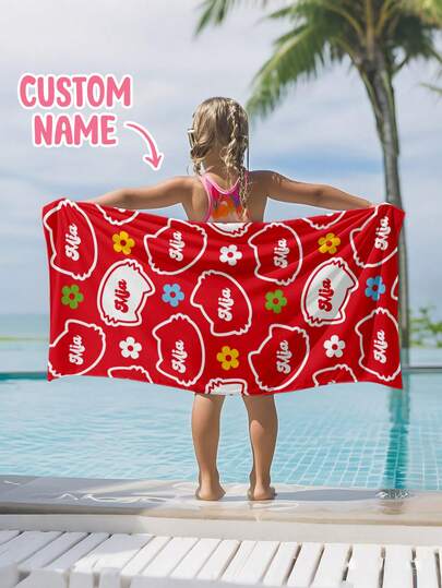 Personalized Children's Beach Towel, Perfect Summer Birthday Gift, Suitable For Various Summer Occasions. Customizable Beach Towel And Accessories, Applicable For Beach, Swimming Pool, Travel, Camping, Yoga And Other Scenarios.