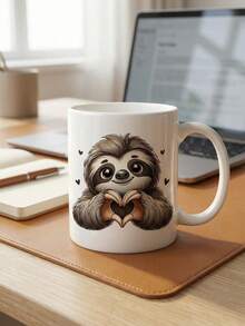 1pc Cute Sloth Design Ceramic Coffee Mug, 11oz Reusable Cup, Hand Wash, White Beverage Cup Suitable For Coffee Lovers, Unisex - Black - View 3
