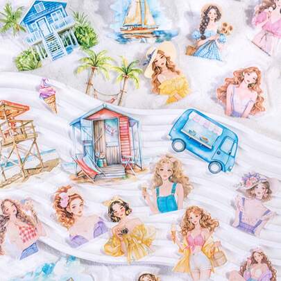 have a good day 20pcs/Pack Summer Girl Theme Stickers, Creative Aesthetic Sticker Decals, DIY Decoration Scrapbooking Craft Materials, Holiday Gift, Personalized Scrapbook School Supplies (6 Assorted Designs)