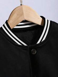 1 pieza Chaqueta bomber de estilo americano casual y a la moda para niños preadolescentes, otoño/invierno - Negro - Ver 6