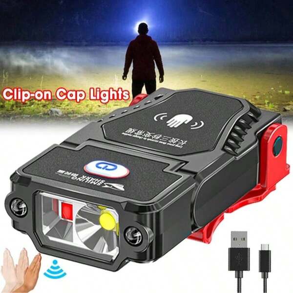 1 pieza Mini Luz de Clip con Sensor LED, Recargable por USB, Impermeable, Ajustable 90°, Adecuado para Camping, Pesca, Caza, Actividades al Aire Libre
