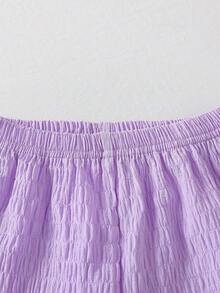 Baby Girls' Cute Solid Color Round Neck Sleeveless Ruffle Hem 3D Floral Top And Ruffle Hem Shorts 2 Piece Outfit, Suitable For Daily Outings In Spring/Summer - Purple - View 9