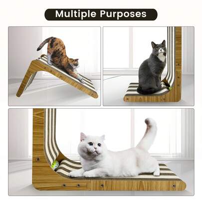 2-In-1 Cat Scratching Post & Pad: Cardboard Scratching Board, Vertical Scratching Board, 60cm Tall L-Shaped Scratching Board With Cat Toy Ball, Indoor Cat Scratching Board, Corrugated Cardboard Cat Scratcher, Horizontal Wavy Cat Scratch Mat Can Be Used As Cat Bed And Furniture Protector, Reversible Sofa Scratching Board