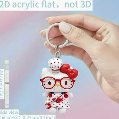 1 pieza Llavero de Hello Kitty 2D, con un diseño adorable de Hello Kitty, adecuado para sujetar a llaves, carteras, mochilas, llaves de coche. Llavero de acrílico de alta calidad, un regalo maravilloso. Regalo del Día de San Valentín con diseño plano 2D, llavero rosa, regalo del Ramadán, decoración del hogar, colgante de bolso