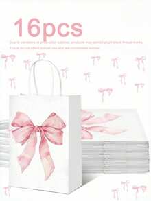 6/12/20个装粉色蝴蝶结纸质礼品袋，适合女士生日、圣诞派对回礼、带提手糖果袋、新娘订婚派对用品、礼品糖果袋（白色，大蝴蝶结） - 白色 - 查看 9