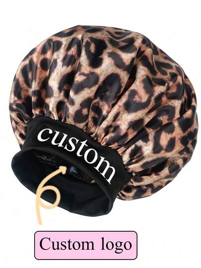 1 pieza Gorro de dormir de satén de borde ancho y alta elasticidad personalizado, estampado de leopardo de poliéster, regalo personalizado para mujeres/hombres