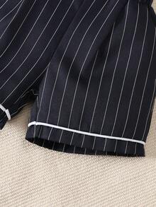 Bộ quần áo lịch lãm 2 món cho bé trai, gồm áo sơ mi có cổ và quần sọc, phù hợp cho bé từ 0-3 tuổi, thích hợp mặc đi dự tiệc sinh nhật. - màu đen - Xem 5