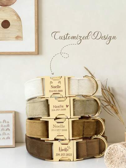 Customized Pet Collar, Personalized Velvet Dog & Cat Collar With Metal Buckle, Pet Collar For Engraving Contact Info, Anti-Lost For Small Dogs & Cats, Fashion Pet Collar Accessories, Ideal Gift For Pet Lovers, Waterproof & Scratch-Resistant Pet Collar, High-Quality Pet Collar With Deep Engraving, Stylish Daily Pet Collar, Unique Customized Pattern/Text Pet Collar