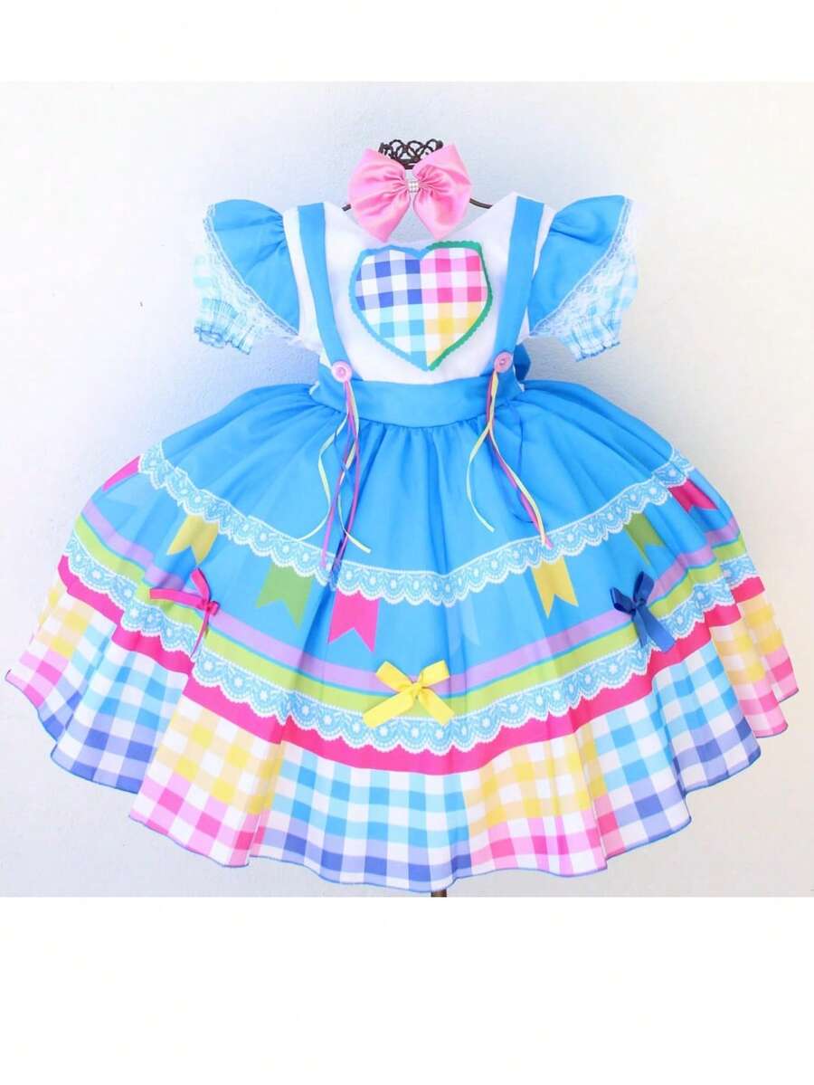 Luxury Dress For June Festival, July Festival, Square Dance, Saint John's Day With Tiara - Màu xanh lam - Xem 1